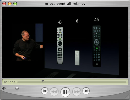 Steve Jobs points out that the Apple remote has rather fewer buttons