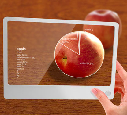 Futuristic glass integrates information services with everyday life