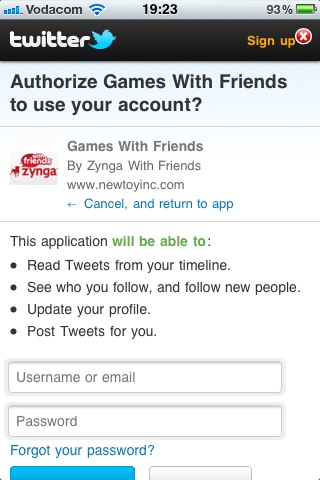 Zynga wants complete control of your Twitter account. Does that feel safe to you?